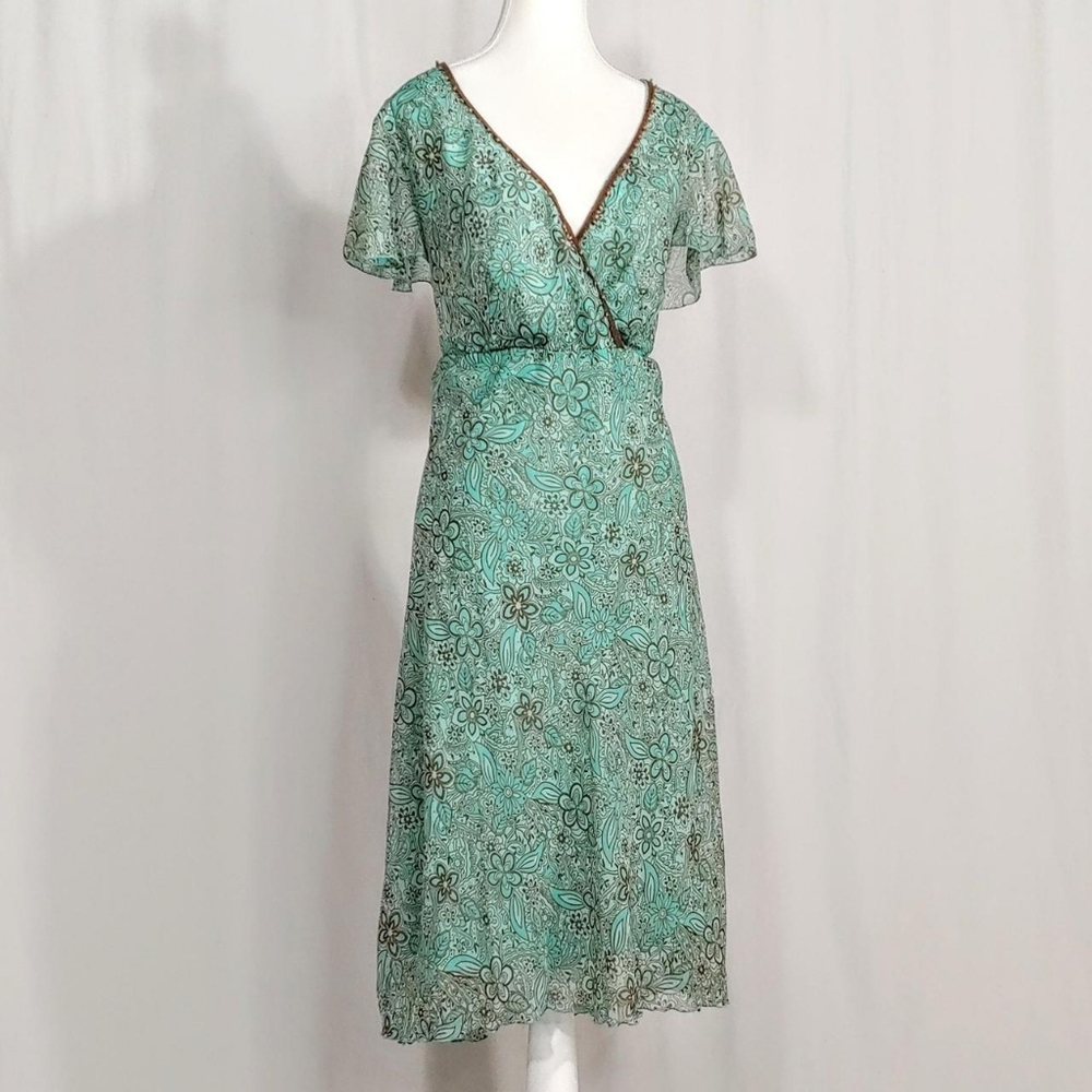 Y2k vintage flutter sleeve midi dress